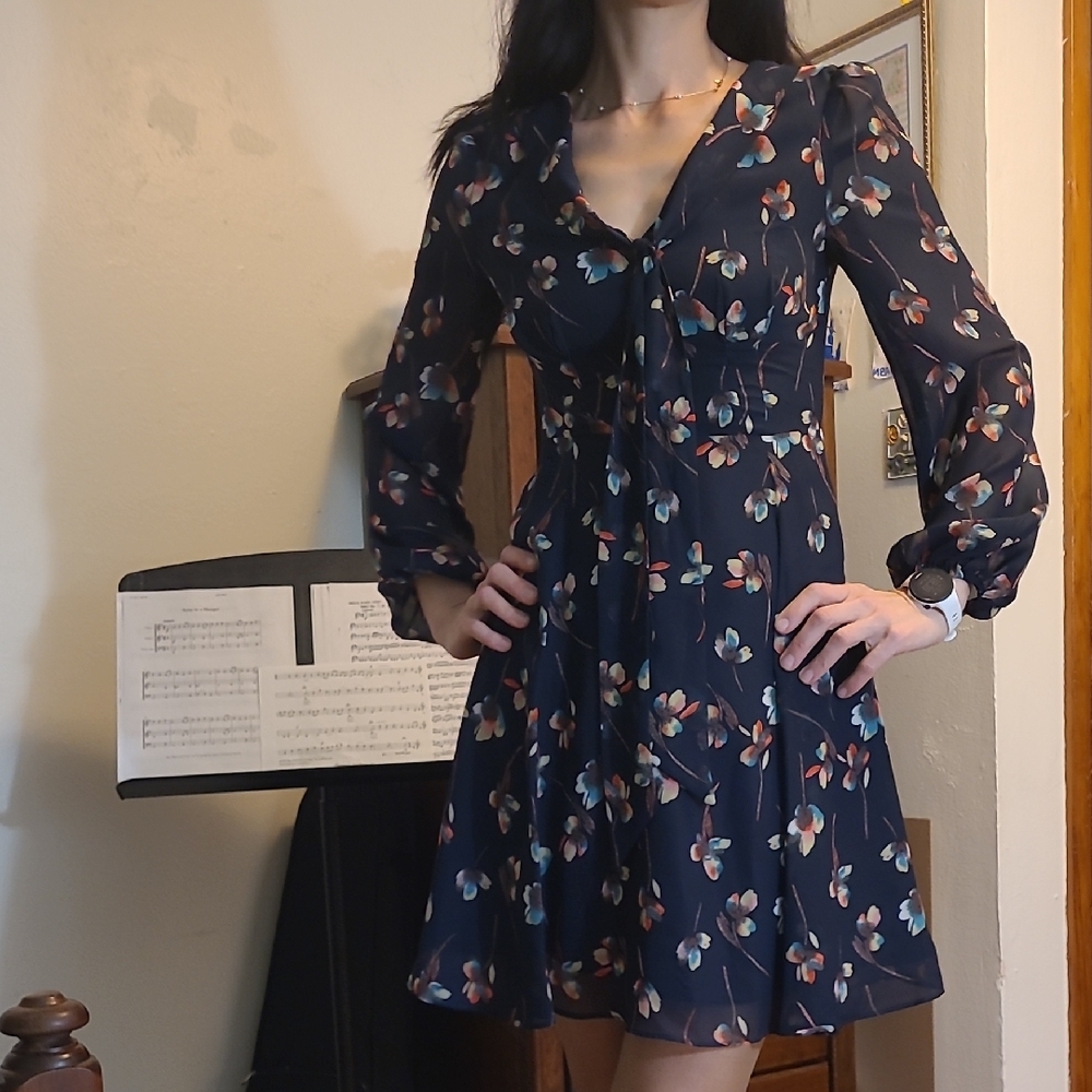 Betsey Johnson Navy Floral Long Sleeve Dress